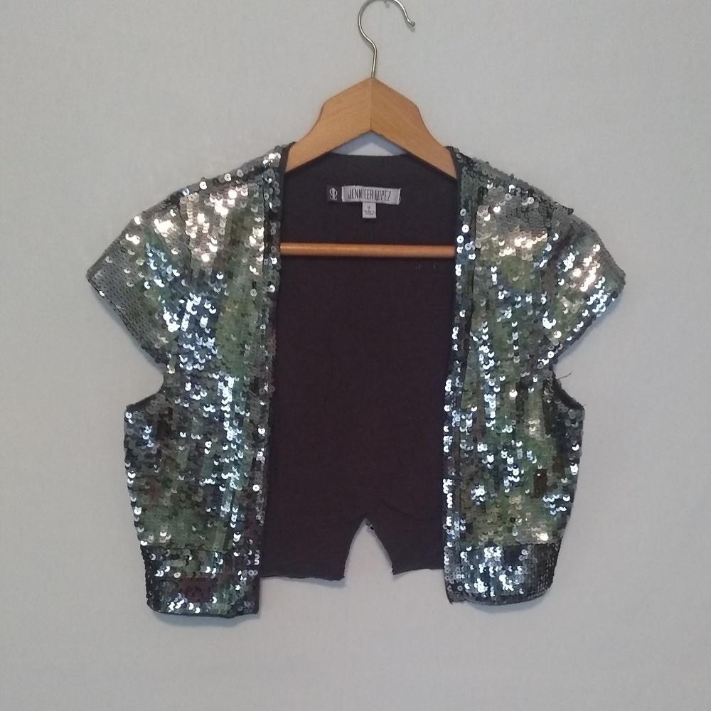 Jennifer Lopez Sequence Cropped Cardigan Sweater
